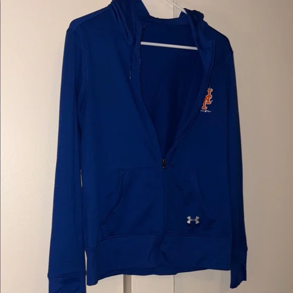 Under Armour Blue Zip-Up Hoodie with Orange Logo - Picture 6 of 10